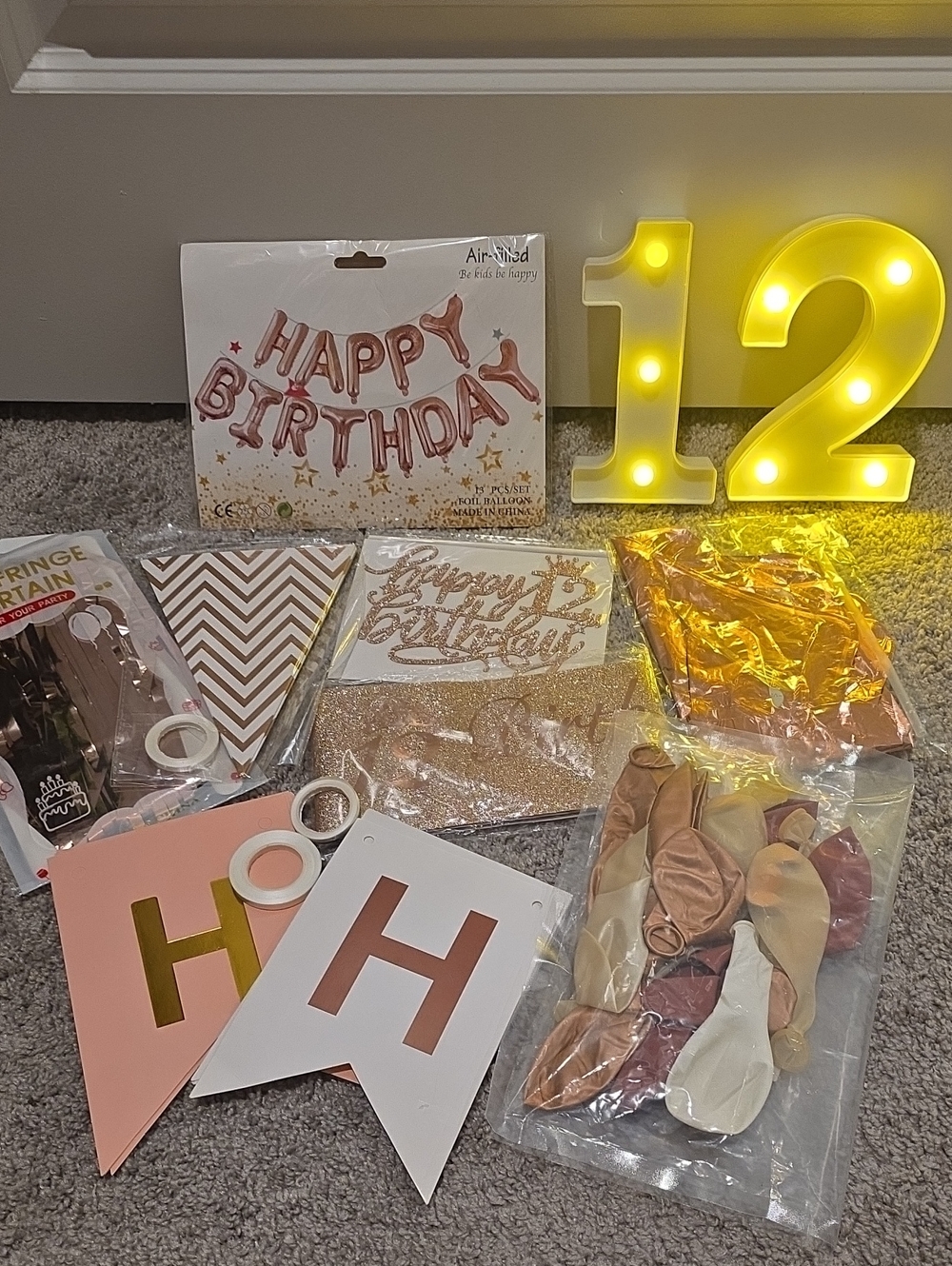 Girl's 12th Birthday Decor Bundle – Light-up Marquee 12, Banners & Balloons